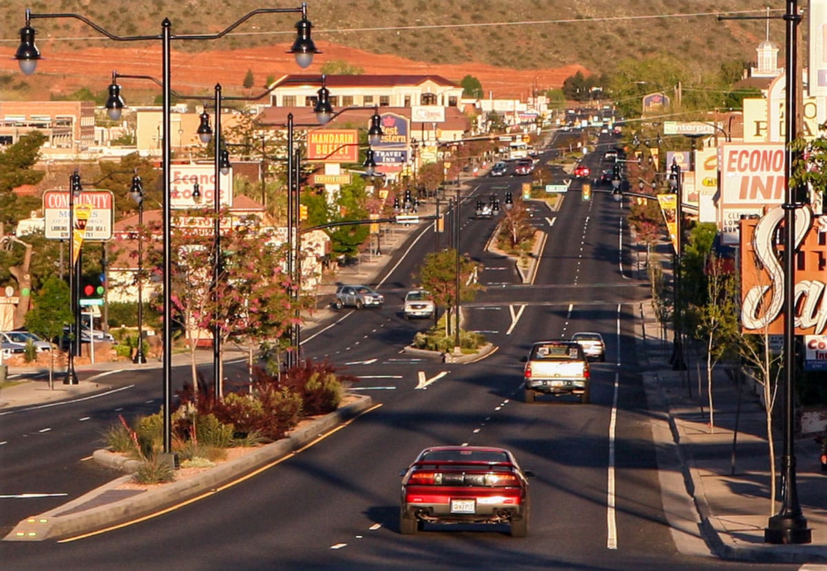 Shopping scene in the downtown area of St. George, Utah.