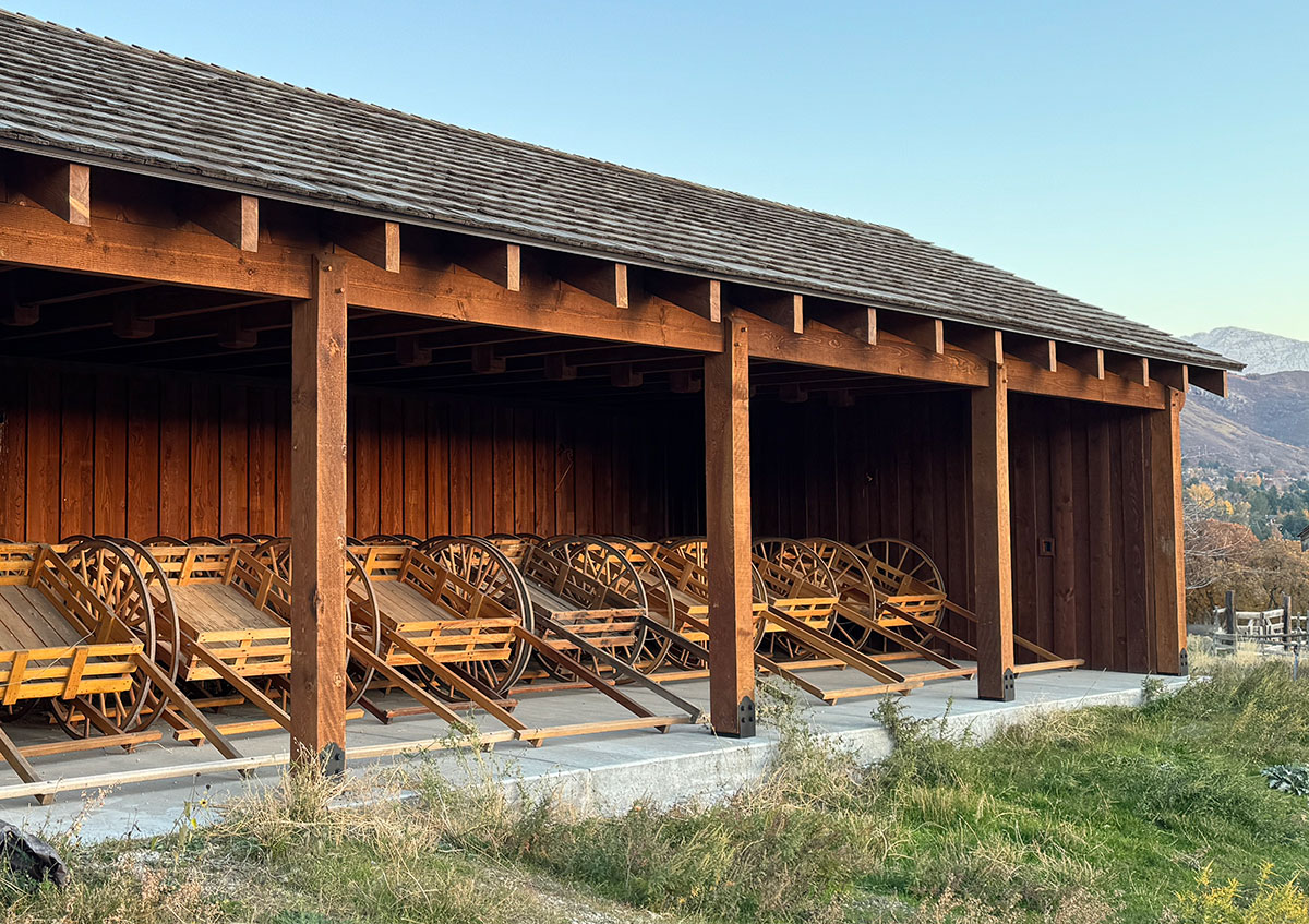 Handcarts on display at This is the Place Heritage State Park, Utah.