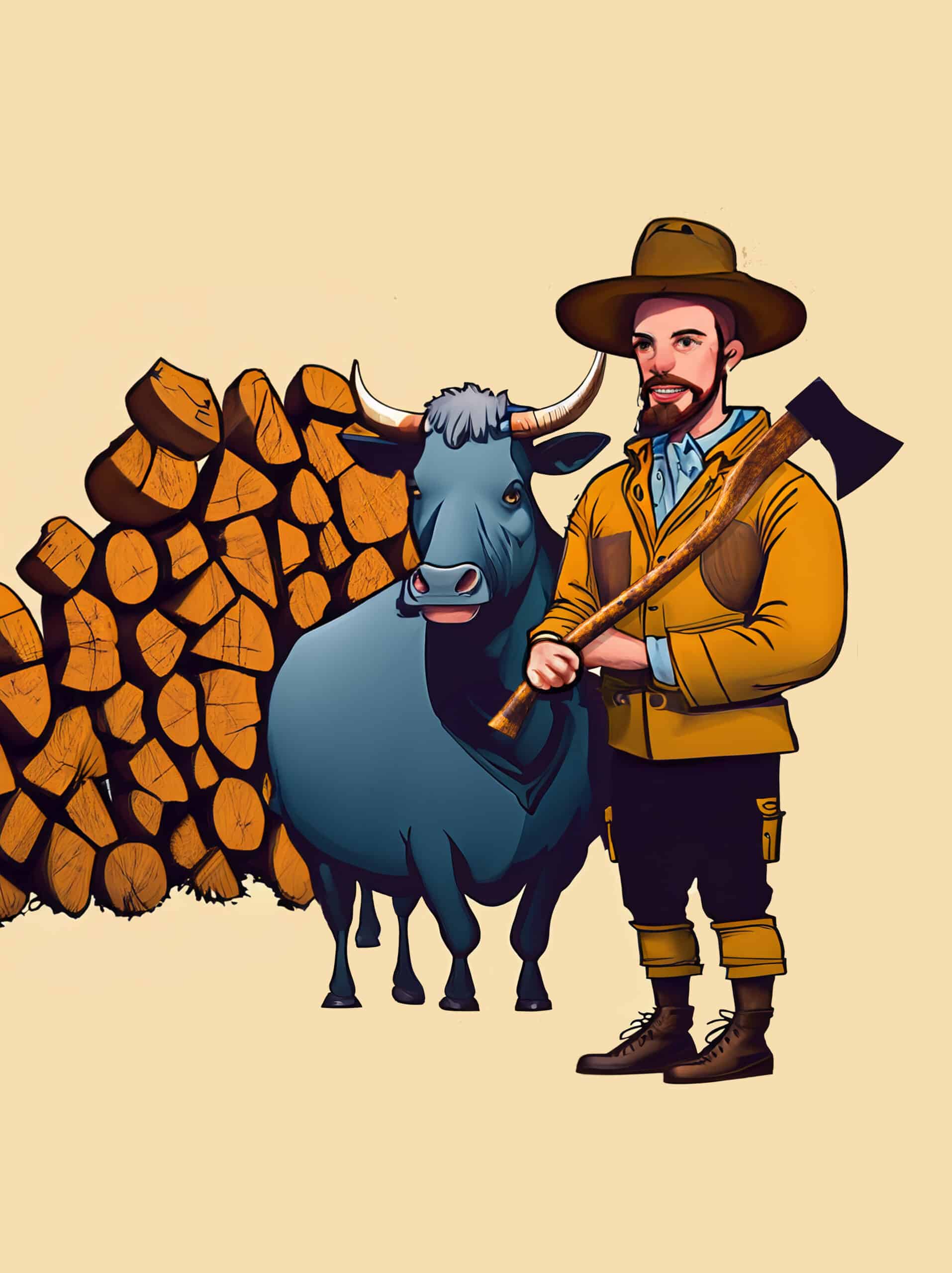 Paul Bunyan BlueOx Copyright 2024 UtahGuide With Wood Pile
